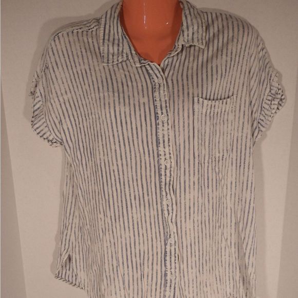 Harper Button Down Shirt Distressed Blue Stripe Sz Medium Faded Distressed Style - Picture 2 of 9